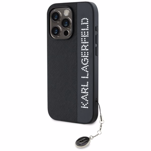 Karl Lagerfeld Saffiano Rhinestones & Charm Suojakuori iPhone 15 Pro:lle - musta