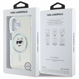 Karl Lagerfeld Suojakuori iPhone 16 6.1 KLHMP16SHLSCHH Valkoinen Kova IML Metal Choupette Head MagSafe