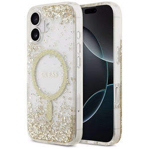 Guess Resin Bottom Glitter MagSafe Suojakuori iPhone 17:lle - kultainen