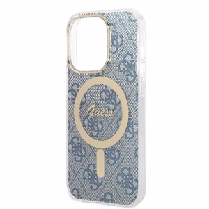GUESS set iPhone 14 Pro:lle yhteensopiva MagSafe:n kanssa GUBPP14LH4EACSB (Bundle Pack / suojakuori + laturi / 4G) kultainen sininen