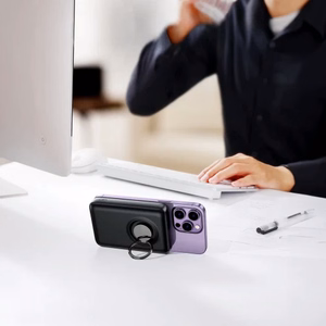 Langaton tehopankki 10000mAh Joyroom JR-W050 20W MagSafe renkaalla ja jalustalla - musta