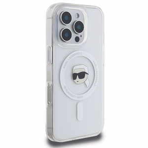 Karl Lagerfeld IML Metal Karl Head MagSafe Suojakuori iPhone 16 Pro:lle - Valkoinen