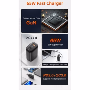 Charger Essager "GaN Shining" Black 65W (QC3.0 / 2xPD65W)