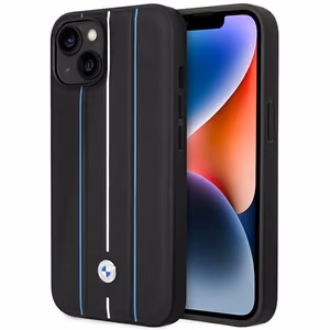 BMW BMHCP14S22RVSK iPhone 14 6.1 musta/musta kovakuori Leather Stamp Blue Lines