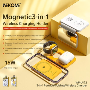 WEKOME WP-U172 foldable 3-in-1 wireless charging station with mirror for iPhone, Apple Watch and AirPods, MagSafe-compatible, 15 W, yellow