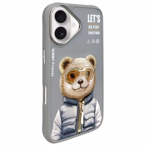 Nimmy Cool&Cute 2.0 Karhu Suojakuori iPhone 16:lle - harmaa