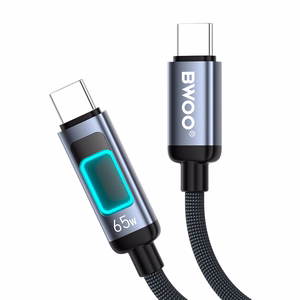 BWOO X324CC punottu pikalatauskaapeli LED-merkkivalolla PD 60W USB-C - USB-C