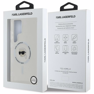 Karl Lagerfeld Button Karl Head Printed Logo MagSafe Suojakuori Samsung Galaxy S25 Ultra Valkoinen
