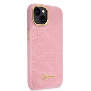 Guess Croco Collection kotelo iPhone 14 - vaaleanpunainen