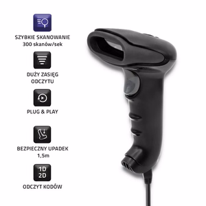 Qoltec 50868 – langaton 1D/2D-laserviivakoodinlukija, musta