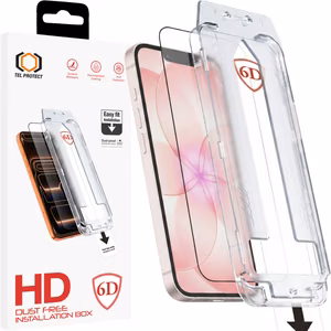 Tel Protect Dust-Free Easy Fit Full Glue 6D Tempered Glass for Iphone 13/13 Pro/16E/17E black