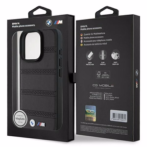 BMW M Perforated And Stitched Line MagSafe Suojakuori iPhone 16 Pro:lle - musta