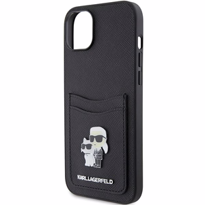 Karl Lagerfeld Saffiano Cardslot Karl&Choupette Metal Pin suojakuori iPhone 15:lle - musta