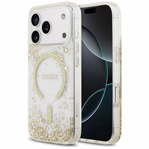 Guess MagSafe Suojakuori iPhone 17 Pro:lle GUHMP17LRGRGED (Resin Bottom Glitter) - Kultainen