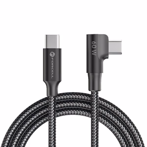 Kaapeli USB C - USB C Forcell F-Energy QC4.0 PD 3A 60W Cafule 90° 1,2 m CC-1Deg musta