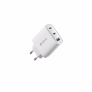 Devia Extreme PD GaN 65W Seinälaturi 2x USB-C 1x USB valkoinen + USB-C - USB-C kannettavan tietokoneen kaapeli