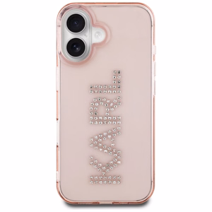 Karl Lagerfeld IML Rhinestones Logo iPhone 16 Suojakuori - Vaaleanpunainen