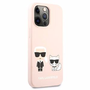Karl Lagerfeld silikoni Karl&Choupette kotelo iPhone 13 Pro / iPhone 13 - vaaleanpunainen vaaleanpunainen