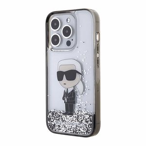 Karl Lagerfeld Liquid Glitter Ikonik suojakuori iPhone 15 Pro:lle - läpinäkyvä