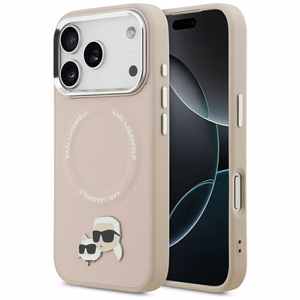 Karl Lagerfeld MagSafe PU Suojakuori Karl&Choupette Pins -logolla ja metallikamerapainikkeilla iPhone 17 Pro:lle - Beige