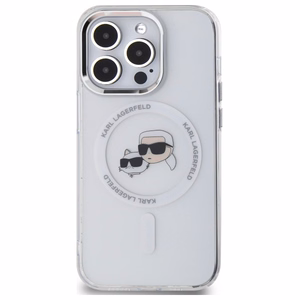 Karl Lagerfeld IML Metal Karl ja Choupette Head MagSafe Suojakuori iPhone 14 Pro Max:lle - Valkoinen