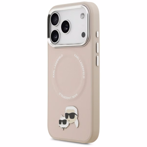 Karl Lagerfeld MagSafe PU Suojakuori Karl&Choupette Pins -logolla ja metallikamerapainikkeilla iPhone 17 Pro:lle - Beige