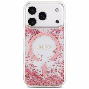 Guess Resin Bottom Glitter MagSafe suojakuori malleille iPhone 18 Pro Max / 17 Pro Max, vaaleanpunainen
