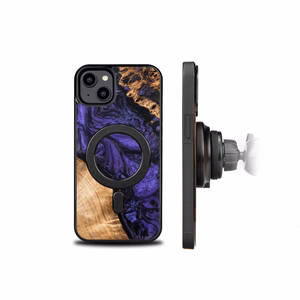 Puu- ja hartsikuori iPhone 15 Plus:lle MagSafe Bewood Unique Violet - violetti ja musta