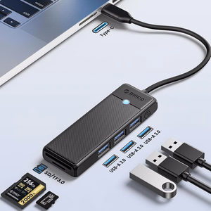 Orico PAPW3AT-C3 USB Hub 4-port 3x USB-A 3.0 with microSD/SD card reader 0.15 m - black