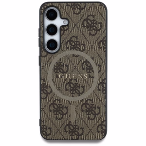 GUESS HC Magneettinen PU 4G Ring Classic Logo Suojakuori Samsung Galaxy S25 Ruskea