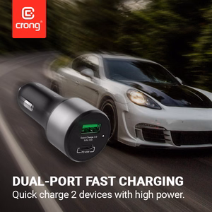 Crong Power 63 W autolaturi USB-C PD 45 W- ja USB-A QC 3.0 18 W -liitännöillä, musta