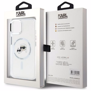 Karl Lagerfeld IML Metal Karl&Choupette Head MagSafe suojakuori iPhone 14:lle - valkoinen