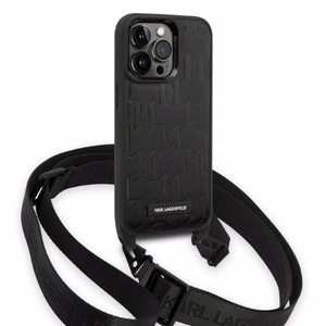 Karl Lagerfeld KLHCP14LSTMMK iPhone 14 Pro 6.1" kovakuori musta/musta Monogram Plaque Logo hihna