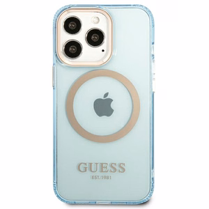 Guess Gold Outline läpinäkyvä MagSafe Suojakuori iPhone 13 Pro / iPhone 13:lle - sininen
