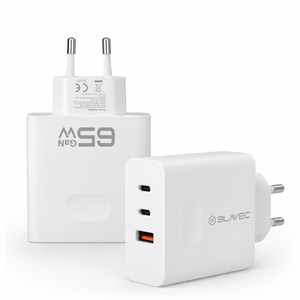 Blavec seinälaturi BC-11 GaN - USB + 2xType C - QC PD 65W 3A (TCBC11G-U2CW653A) valkoinen