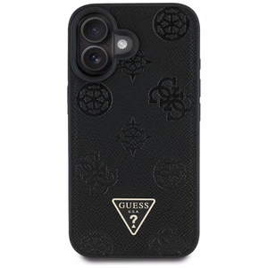 Guess Grained Hot Stamp Peony Triangle Logo MagSafe Suojakuori iPhone 16:lle - musta