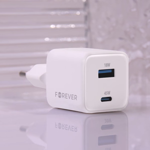Forever TC-08-45AC GaN PD QC charger 1x USB-C 1x USB 45W white
