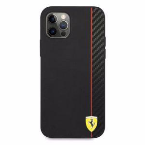 Ferrari FESAXHCP12LBK iPhone 12 Pro Max 6.7" musta/musta kovakotelo On Track Carbon Stripe -raidoitusratkaisu