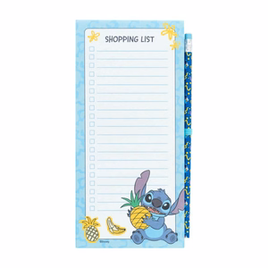 Disney Stitch Tropical -magneettinen ostoslistalehtiö jääkaappiin kynällä, 10 × 21 cm