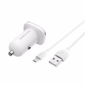 Borofone BZ12A Lasting Power QC3.0 18 W autolaturi Micro-USB-kaapelilla, valkoinen