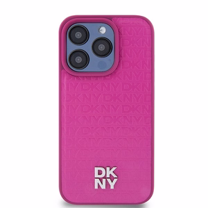 DKNY Nahkainen Monogrammi-kuvio Metallinen Logo MagSafe Suojakuori iPhone 15 Pro:lle - vaaleanpunainen