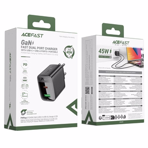 Acefast A106 GaN PD -seinälaturi, 45 W, USB-C, USB-A, musta
