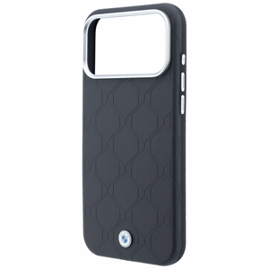 BMW Sign Deboss Quilted Metal Logo -suojakuori laitteelle iPhone 18 Pro Max / 17 Pro Max, MagSafe-yhteensopiva – tummanharmaa