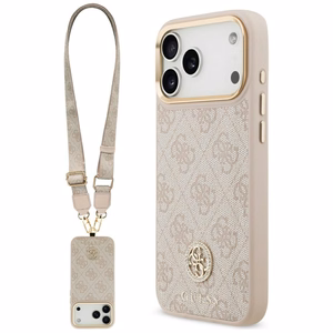 Guess 4G Strass Logo & Big Strap Metal Buttons MagSafe -suojakuori iPhone 17 Pro Max - pinkki