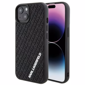 Karl Lagerfeld 3D Rubber Multi Logo Suojakuori iPhone 15:lle - musta