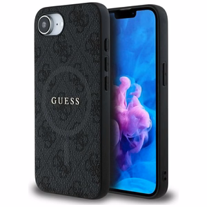 Guess PU Leather 4G Colored Ring suojakuori MagSafe-tuella iPhone 16e:lle - musta