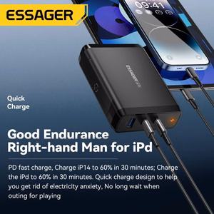 Charger Essager "Peak 2" Black 140W (2xPD / QC3.0)