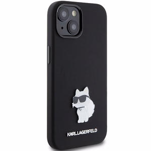 Karl Lagerfeld Silikoninen Choupette Metal Pin Suojakuori iPhone 15 Plus / 14 Pluslle - musta