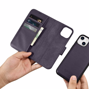 iCarer Lompakko Kotelo 2in1 Cover iPhone 14 Plus Anti-RFID Nahka Flip Case Tumman violetti (WMI14220727-DP)