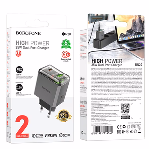 Borofone Wall charger BN20 Lena - USB + Type C - PD 35W grey